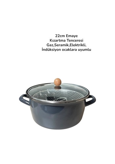 Lüks Emaye Kızartma Tenceresi 22 Cm Gri