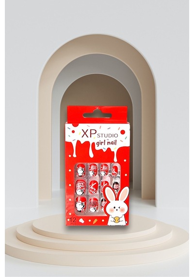 12 Li Yapışkan Stickerlı Renkli Baskılı Çocuk Takma Tırnak Oyuncak Seti - 5- 14 Yaş Arası - Model 49