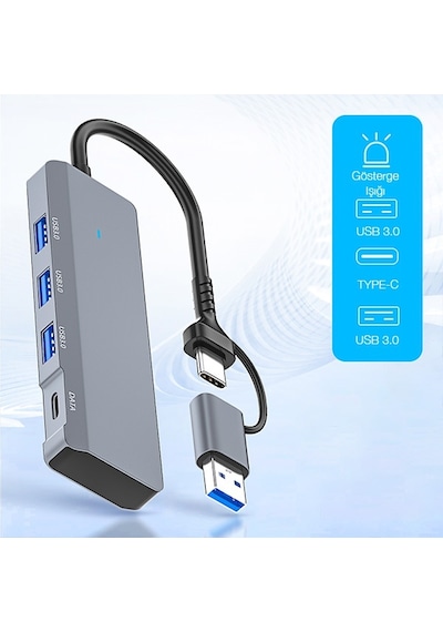 Ally Ads-309d 4 Portlu Usb+type-c Usb 3.0 Çoklayıcı Data Hub Ada