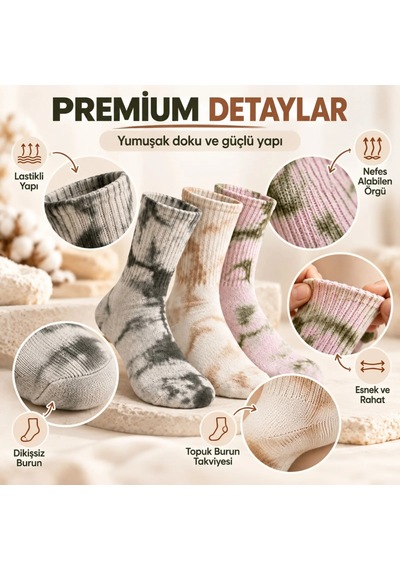 S'82 Unisex Batik Desenli Çorap 6'lı Set Pamuklu Uzun Soket Dikişsiz Nefes Alan Günlük Spor Konfor Çorabı Çok Renkli