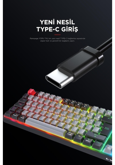 Rampage Yoru Tkl Gri/siyah Type-c Bağlantılı Outemu Red Swich Q M