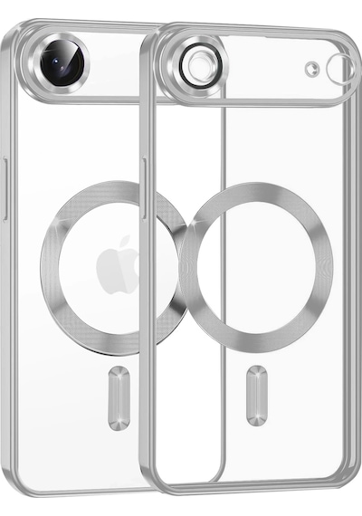 Apple Uyumlu iPhone 17 Air İçin Magsafe İle Kılıf Kamera Lensli Korumalı Şeffaf Silikon Kapak Gümüş
