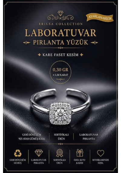Sertifikalı Laboratuvar Pırlanta Kare Faset Kesim 1,50 Karat Geri Çok Renkli