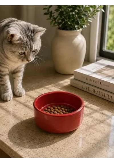 Hubrendy Sh Kase Model Beton Kedi Köpek Mama Ve Su Kabı 15cm Çap 5cm - Kiremit