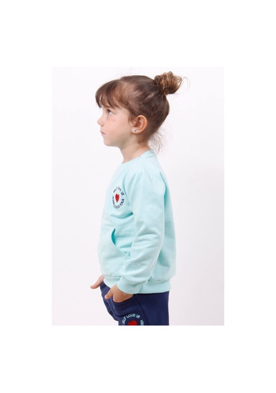 Toontoy Kız Çocuk Göğsü Kalp Nakışlı Sweatshirt Açık Mint Yeşili Mint