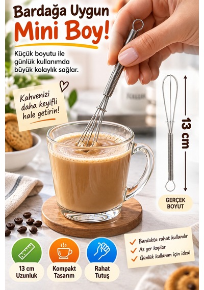 6'lı Mini Çırpıcı Seti 13 Cm Paslanmaz Çelik Çay Kahve Yumurta Sos Karıştırıcı Yaylı Mutfak Çırpıcı Gümüş