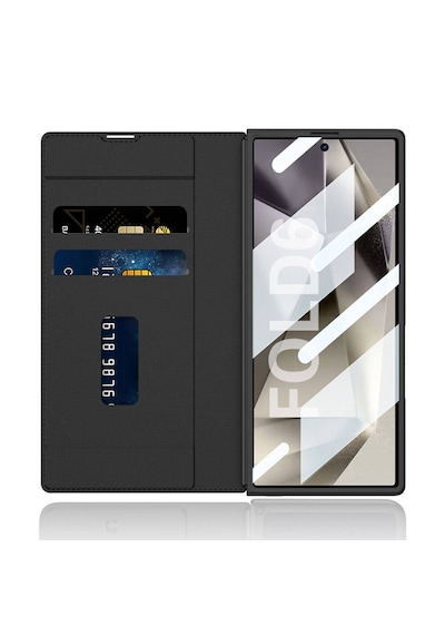Samsung Galaxy Uyumlu  Z Fold 6 Kılıf Kamera Korumalı Kadife Tasarımlı Kıpta Kalem Bölmeli Fest Kapak