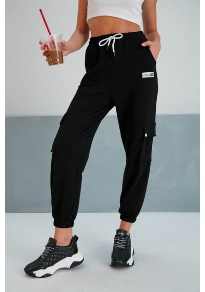 Winmoda34 Jogger Geniş Kemer Paça Lastikli Kargo Cepli Eşofman Altı Siyah