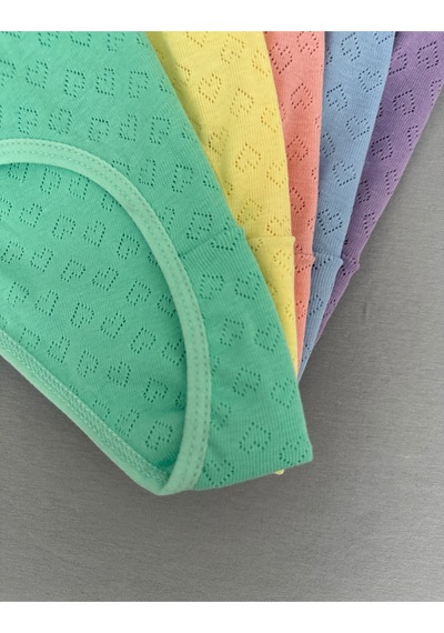 Alya Underwear %100 Pamuk Kumaşlı, Büyük Beden Yüksek Bel Kalp Desenli Ribana Jakar Kadın Külot Çok Renkli P15