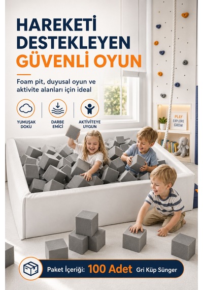 100 Adet Gri Küp Sünger Top Havuzu Oyun Alanı Duyusal Oyun Aktivite Köşesi Dolgu Süngeri