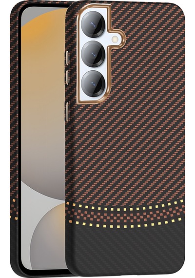 Galaxy Uyumlu S25 Plus Kılıf M-safe Şarj Özellikli Karbon Fiber Görünümlü Tchs Gros Kapak - Gold-siyah Gold-siyah