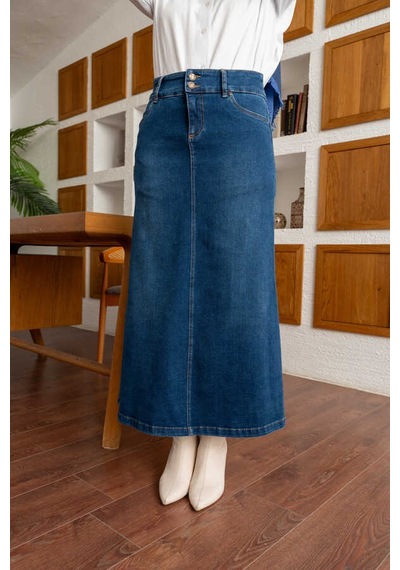 Neways 2254-denim Klasik Etek Koyu Mavi Koyu Mavi