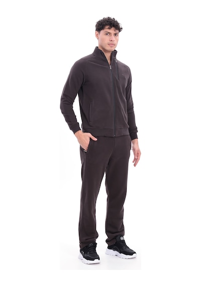 Rowinger 3 İplik Kalın Dokulu Pilot Yaka Velör Şeritli Tam Fermuarlı Erkek Sweatshirt Brown
