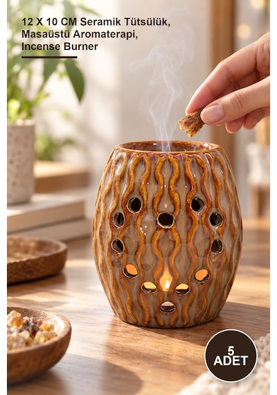 5 Adet Seramik Buhurdanlık 12 X 10 Cm Seramik Tütsülük, Masaüstü Aromaterapi, Incense Burner