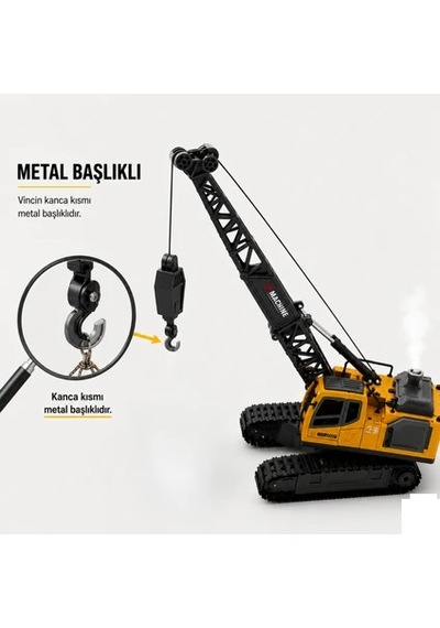 Uzaktan Kumandalı Kule Vinç 11 Kanal Fonksiyon Iş Makinesi Buharlı Şarjlı Işıklı Ses Efektli Metal Başlıklı Kutulu