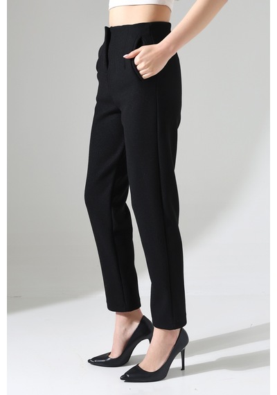 Gugus Kadın Maskülen/havuç Kaşe Pantolon Trend Model Siyah