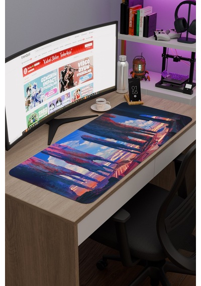 Dijital Çölde Sütunlar V3 90x40 Xxl Gaming Kauçuk Kaymaz Taban Mouse Pad Fare Altlığı