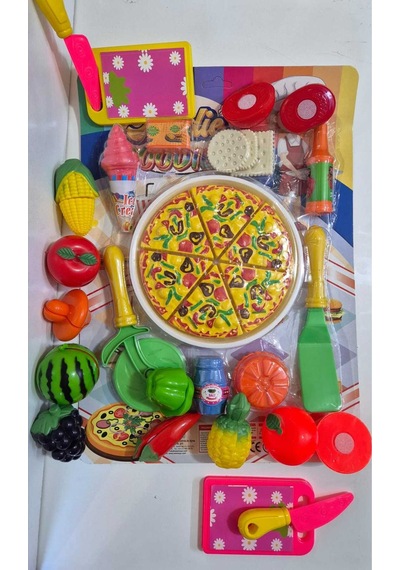 Tepsi Pizza Kesilen Meyve 41 Parça Sebze Dondurma Bisküvi Pasta Kesme Tahtası Evcilik Oyuncak