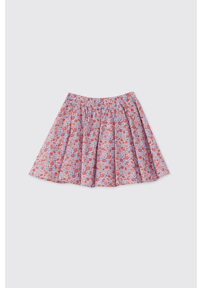 Made With Liberty Fabric Liberty Kumaş Kız Çocuk Çiçek Desenli Etek Kırmızı