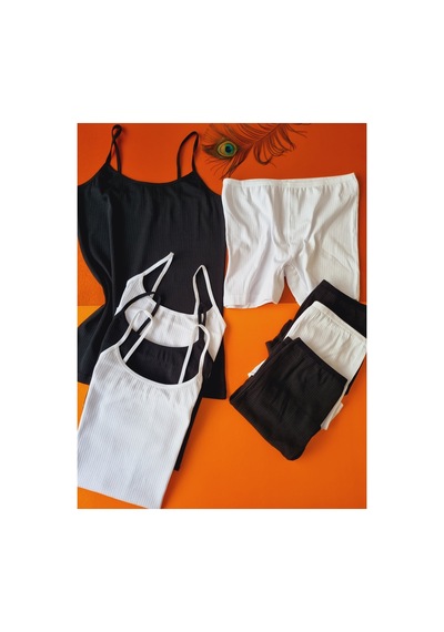 Demirsa Boutique Pamuklu Fitilli Siyah Ve Beyaz Kadın İp Askılı 4'lü Atlet Ve Külot-şort Takım Beyaz2-siyah2 Demirsa Boutique Pamuklu Fitilli Siyah Ve Beyaz Kadın İp Askılı 4'lü Atlet Ve Külot-şort Takım Beyaz2-siyah2