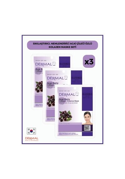 Dermal Acai Çileği Özlü Kollajen Maskesi 3 x 23 G