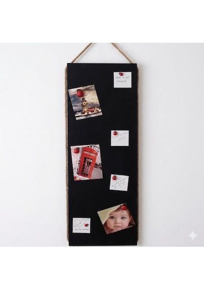 Magnet Panosu , 30x90cm Mıknatıslı Siyah Pano, Jüt Halatlı, Dekoratif Hatırlatma Panosu Diğer