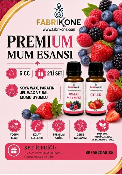 Premium Mum Esansı 5 Cc 2'li Set - Orman Meyvesi, Çilek - Soya Wax, Parafin, Jel Wax Ve Bal Mumu Uyumlu Bkfab2omck5 Karışık
