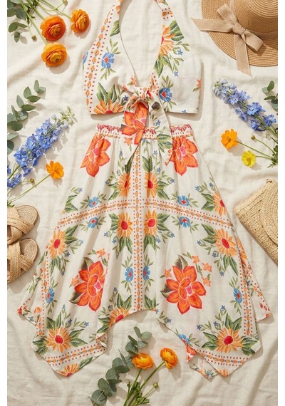 Fashion Cocktail Island Girl Vintage Bağlamalı Tropikal Halter Yaka Büstiyer Ve Cepli Asimetrik Mendil Etek Yazlık Bohem Boho Set Takım ekru Fashion Cocktail Island Girl Vintage Bağlamalı Tropikal Halter Yaka Büstiyer Ve Cepli Asimetrik Mendil Etek Yazlık Bohem Boho Set Takım ekru