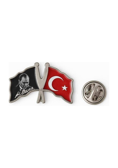 Türk Bayrağı Atatürk Bayrak Sembol Rozet Gümüş 1 Adet Gri