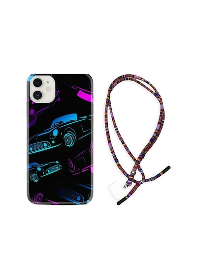 Apple Uyumlu iPhone 13 Kılıf Rasta Boyun Askılı Cars Neon 1618