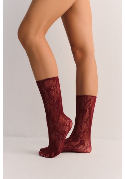 Suwen Fishnet Dantelli Soket Çorap Sc3052020 Bordo