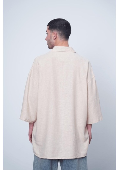 Krem Basic Yarım Kollu 1b Ch Oversize Gömlek Krem