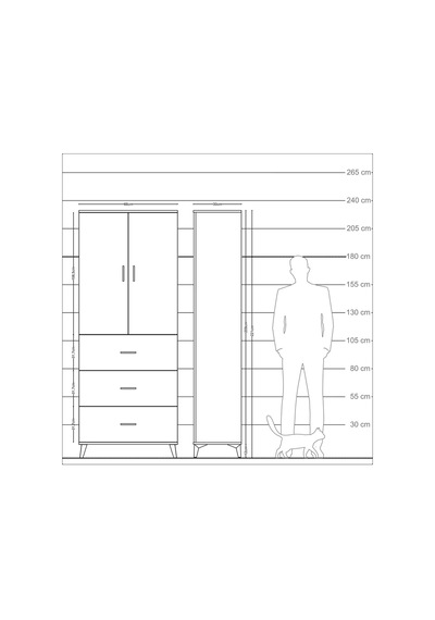 Arges Dolap 3 Raflı 3 Çekmeceli 2 Kapaklı 88x30x221 Çam-çam Çam