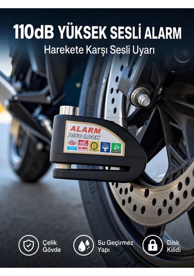 Yüksek Sesli 110db Çelik Disk Kilidi Su Geçirmez Yeni Nesil Diğer