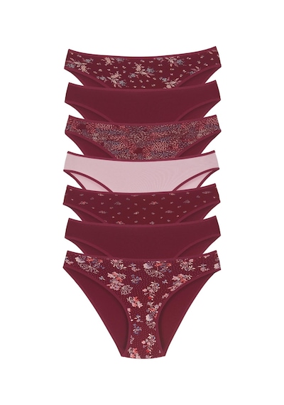 18001-5 Kadın 7'li Flowers Bikini Külot Paketi V9-bordo Mix Çok Renkli