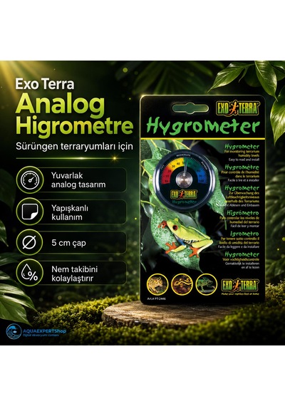Sürüngen Terraryumları İçin Yuvarlak Analog Nem Ölçer Higrometre - Yapışkanlı - 5 Cm