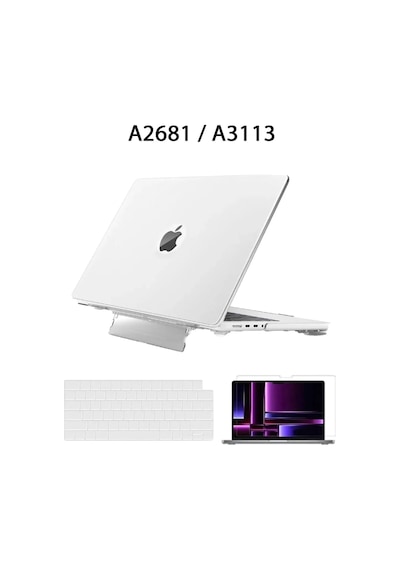 Apple Uyumlu MacBook Air 13.6" M2-m3 Çip 2022/2024 A2681 A3113 Standlı Kılıf Klavye Kılıfı Ekran Koruyucu Şeffaf