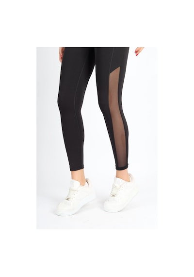 Soft&Basic Siyah Polyester Paçası Tül Detaylı Yüksek Bel Tayt Siyah