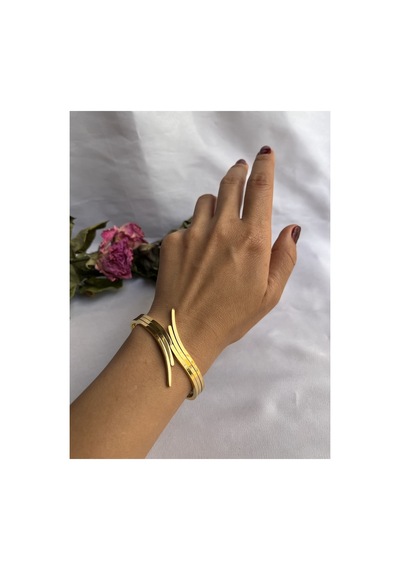Zikzak Model Çelik Üzeri Altın Kaplama Kelepçe Bileklik Gold - 256578559 Gold
