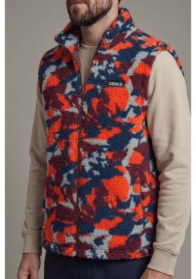 Genius Store Erkek Yelek İçi Şardonlu Sherpa Peluş Yelek Tam Fermuarlı Cepli Kuzu Outdoor Yelek Kırmızı