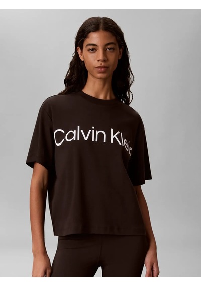 Calvin Klein A-ss Boxy Logo Graph, Ub1 Siyah Kadın T-shirt
