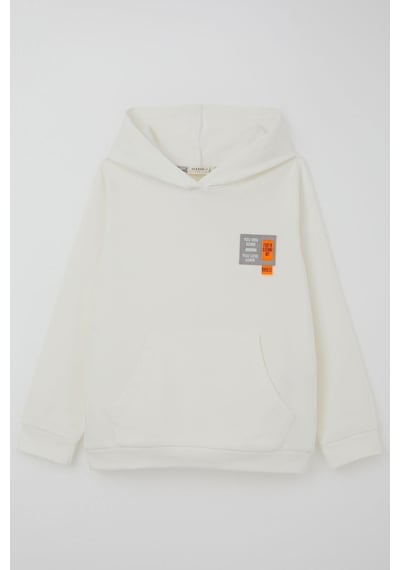 Breeze Kız Çocuk Sweatshirt Kapüşonlu Arma Detaylı 4-8 Yaş, Ekru Ekru