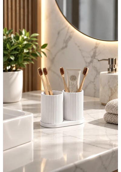 Modern Banyo Organizeri Ve Çok Amaçlı Diş Fırçası Tutucu Beyaz