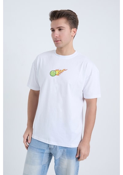 Erkek Oversize Baskılı T-shirt Beyaz Hot Tennis Beyaz
