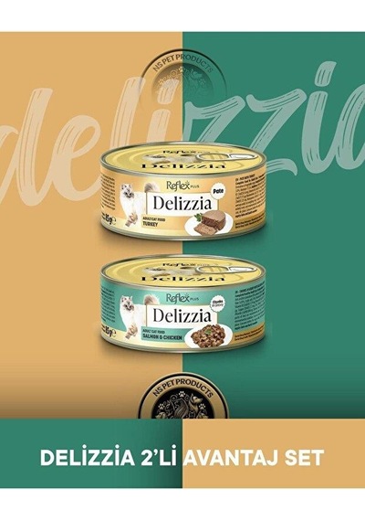 Reflex Plus Delizzia Hindi Etli Pate & Somonlu-tavuklu Gravy Yetişkin Kedi Maması Seti 2x85 Gram
