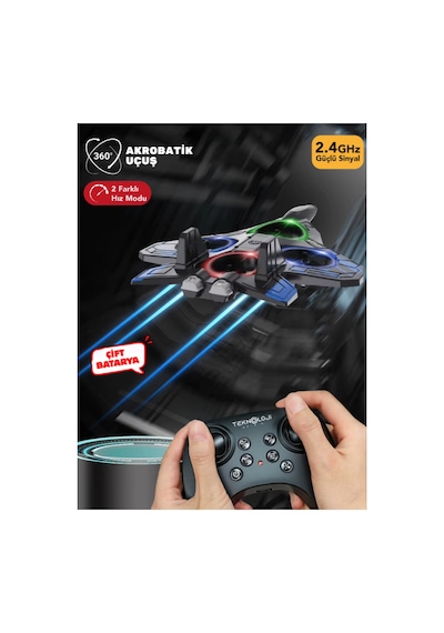 Mini Drone Savaş Uçağı Çocuk Drone 360 Uçuş, Tek Tuş Kalkış, Uzaktan Kumandalı, Çift Bataryalı