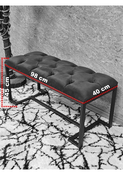 Zafir Beyaz Boyalı - L - Ayaklı 100 Cm X 38 Cm Oturak - Bench - Makyaj Taburesi - Makyaj Oturak Füme