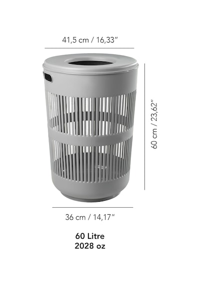 4'lü Set - 60 Lt Solara Kirli Sepeti Gri, Katlanabilir Silikon Çamaşır Sepeti, Su Kovası, Maşrapa Gri