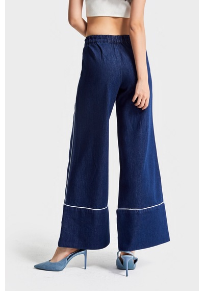 Itsbasic Kadın Lacivert Renk 7w5-50/1 Wide Leg Fit Şerit Detaylı Tasarım Denim Jean