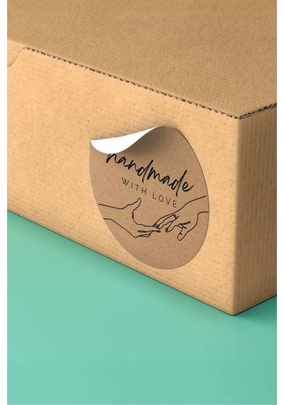 Handmade With Love Kraft Sticker 3x3cm St2276 Çok Renkli